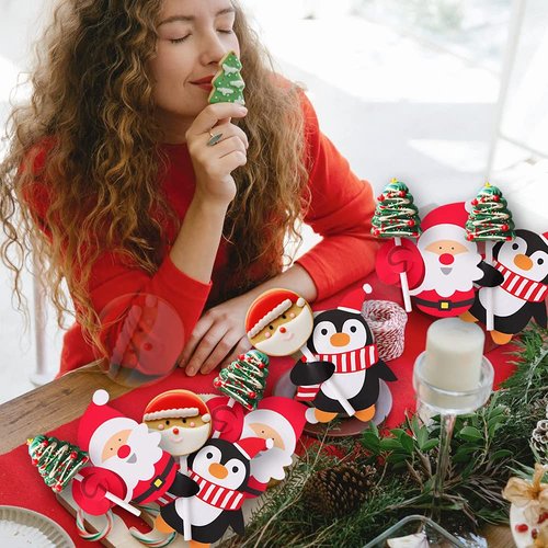 Christmas Lollipop Cards Santa Claus and Penguin Candy Holder, Sugar-Loaf Candy Gift Package Wrapping, Xmas Wedding Birthday Party Decorations, Candy Party Favors Greeting Cards for Kids (100PCS)