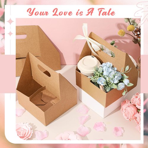 Reallnaive 18 Pack Mother's Day Gift 4 Cup Drink Carrier with Handle Floral Foam Set Kraft Coffee Carrier Holder Green Round Flower Foam Gift Cards for Teacher's Day Appreciation Party Favors