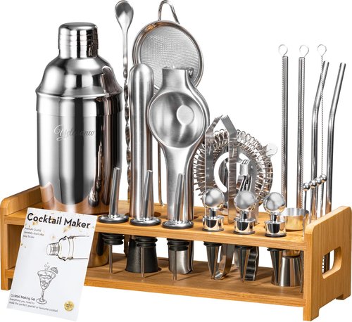 Yelusonw 26-Piece Cocktail Shaker Set - Bartender Kit with Stand, Shakers for Cocktail with All Shakers Bartending Bar Tool for Drink Mixing, Home, Lounge & Party