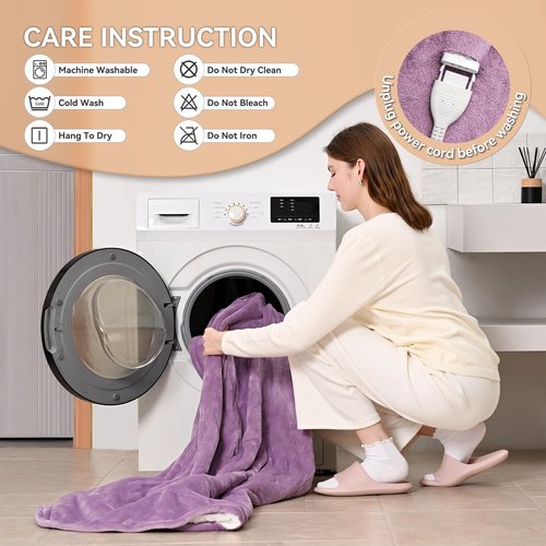 Heated Electric Blanket Queen Size 84"x90" Heating Blanket with Dual Control 9 Heating Levels 10 Timer Modes Auto Off, Fast Heating Over-Heat Protection Ultra Soft Flannel ETL Certified, Purple