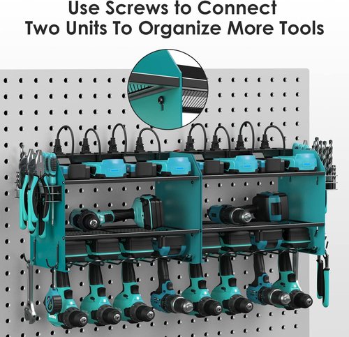 CCCEI Modular Power Tool Organizer - Wall Mount Charging Station & Heavy Duty Storage Shelf | Navy Blue, 2 Pack