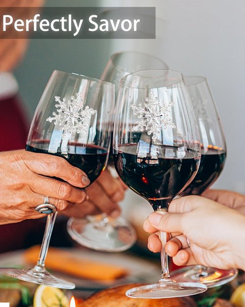 Bdor Christmas Wine Glasses - Jeweled Snowflake Goblets, 19 Oz Set of 2 | Perfect Holiday Drinkware