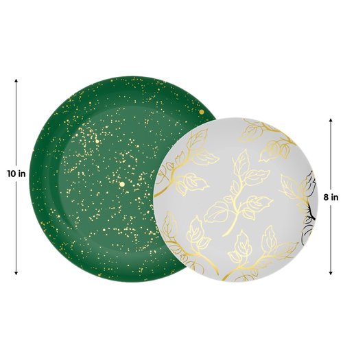 Trendables Christmas Plates Disposable Heavy Duty 40 Pcs Christmas Dinnerware Set Green Plates Disposable Includes 20 10" Green Dinner Plate & 20 8" Dessert Plate For Holiday And Party Supplies