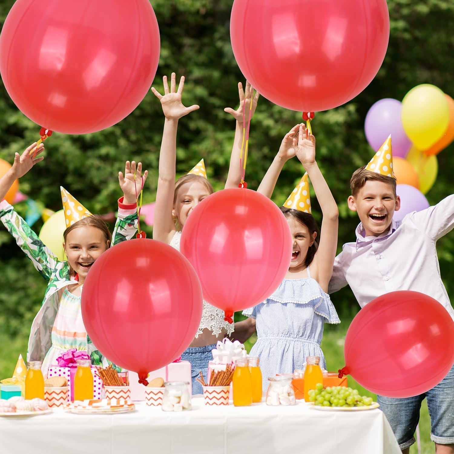 Skiennix 36 Pcs Red Punch Balloons - Easy Grip Rubber Band Handle | Perfect for Kids’ Birthday Parties & Outdoor Fun