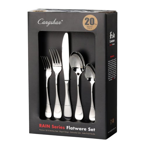 Cangshan RAIN Series Stainless Flatware Set, Window Box, Matte Finish Handle (20-Piece)