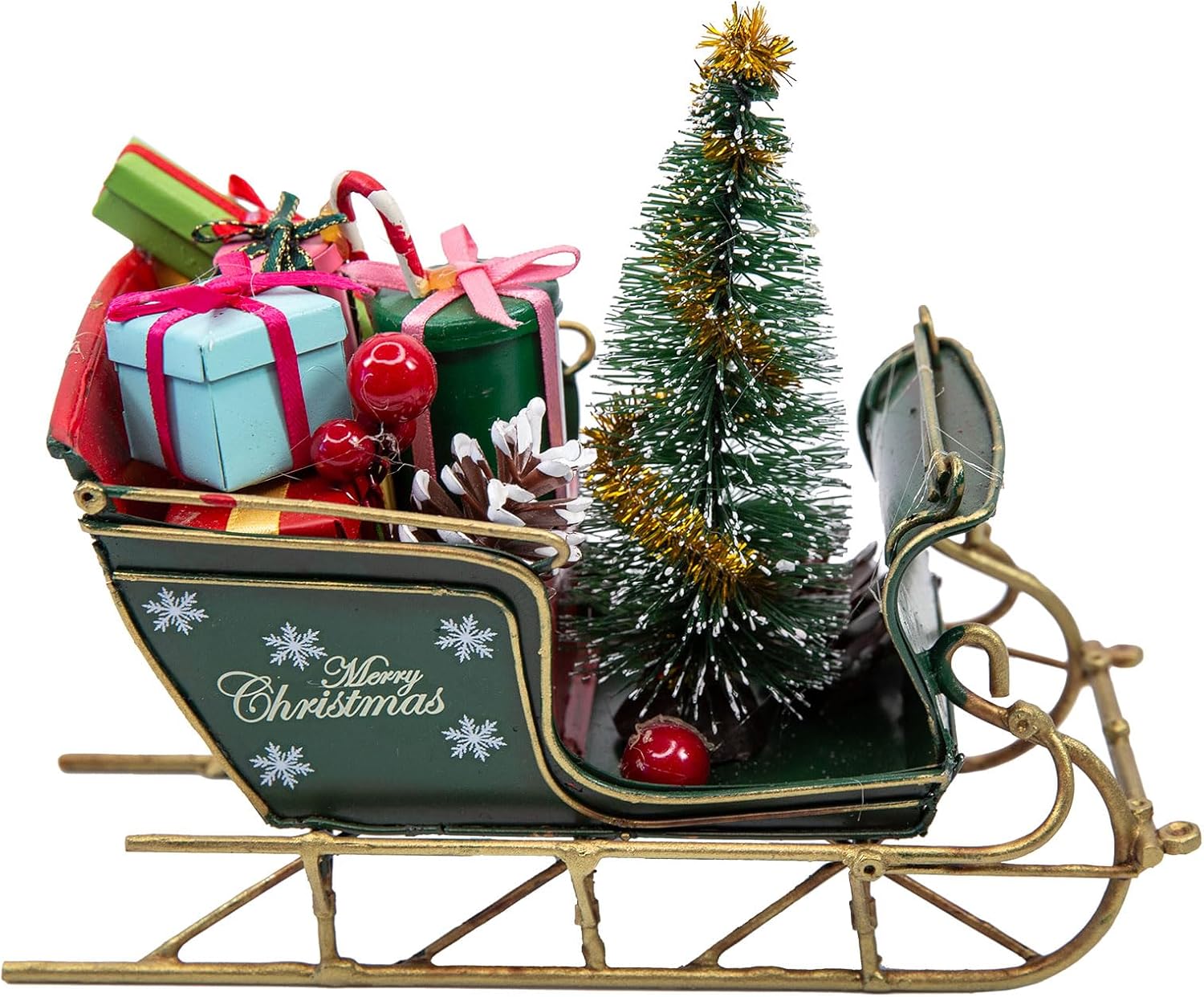 YCHTEWY Red Santa Sleigh Christmas Decor - Rustic Metal Tabletop Holiday Decoration (6.7")