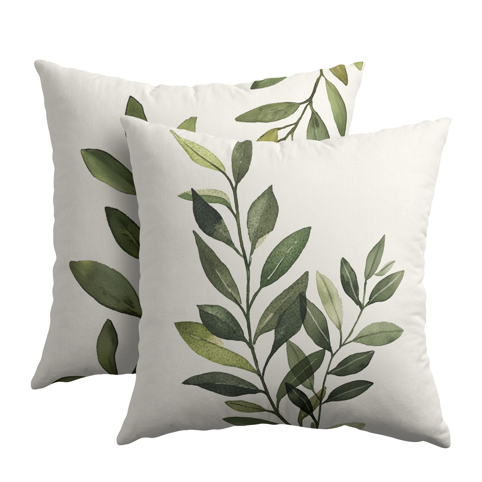 Kawani Sage Green Leaf Pillow Covers 18x18 Inch Set of 2 Spring Leaves Plants Botanical Decorative Pillowcase Cotton Linen Square Cushion Case for Couch Sofa Bedroom Home Decoration