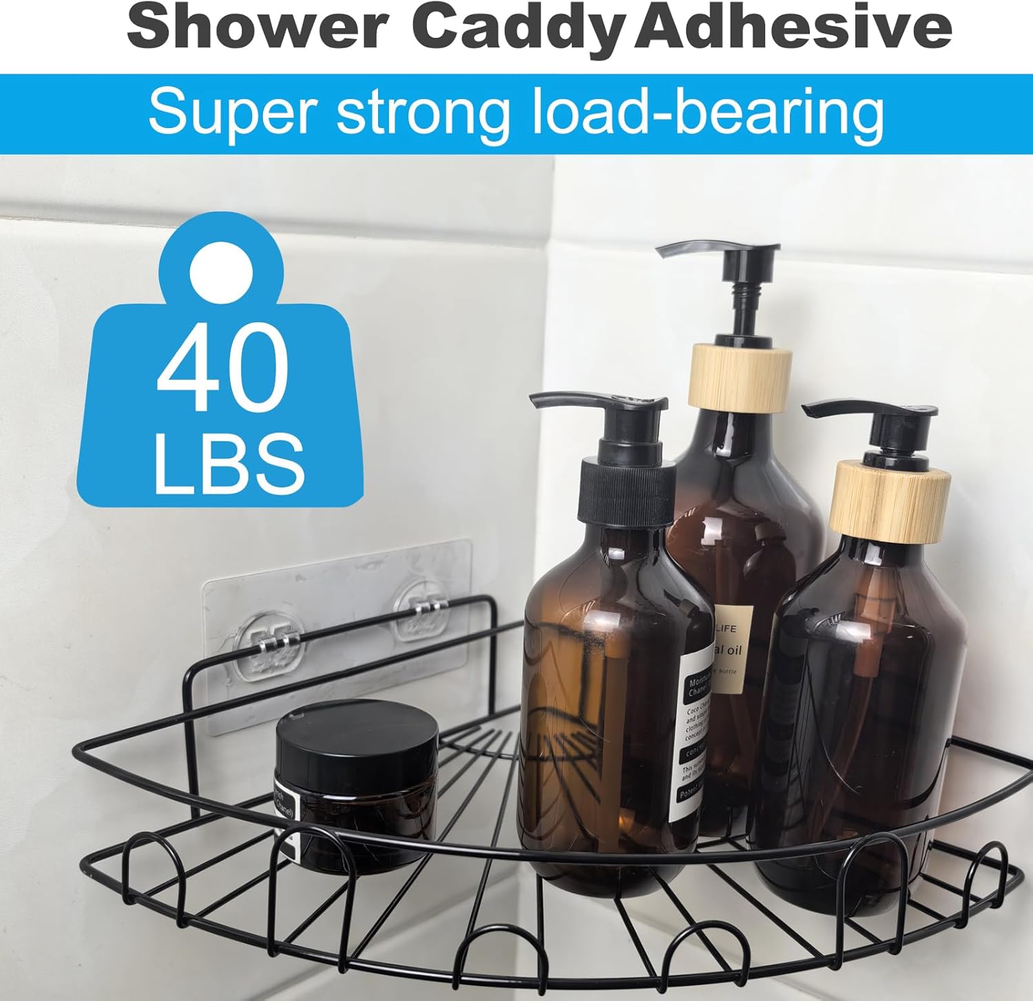 Skiennix Shower Caddy Adhesive Replacement - No Drilling, Strong Sticker Hooks for Shelves | 15 Pack