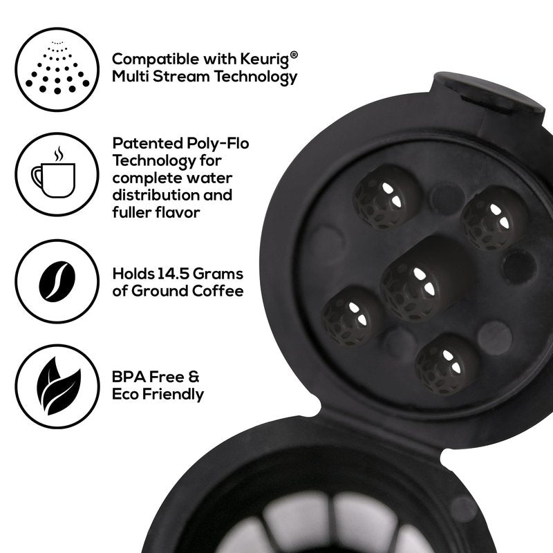 Cafe Supreme 5-Stream Reusable Single Serve Coffee Filter K Cup Pod + EZ-Scoop Coffee Scoop with Funnel | Compatible with Keurig 1 or 5-Stream Coffee Makers