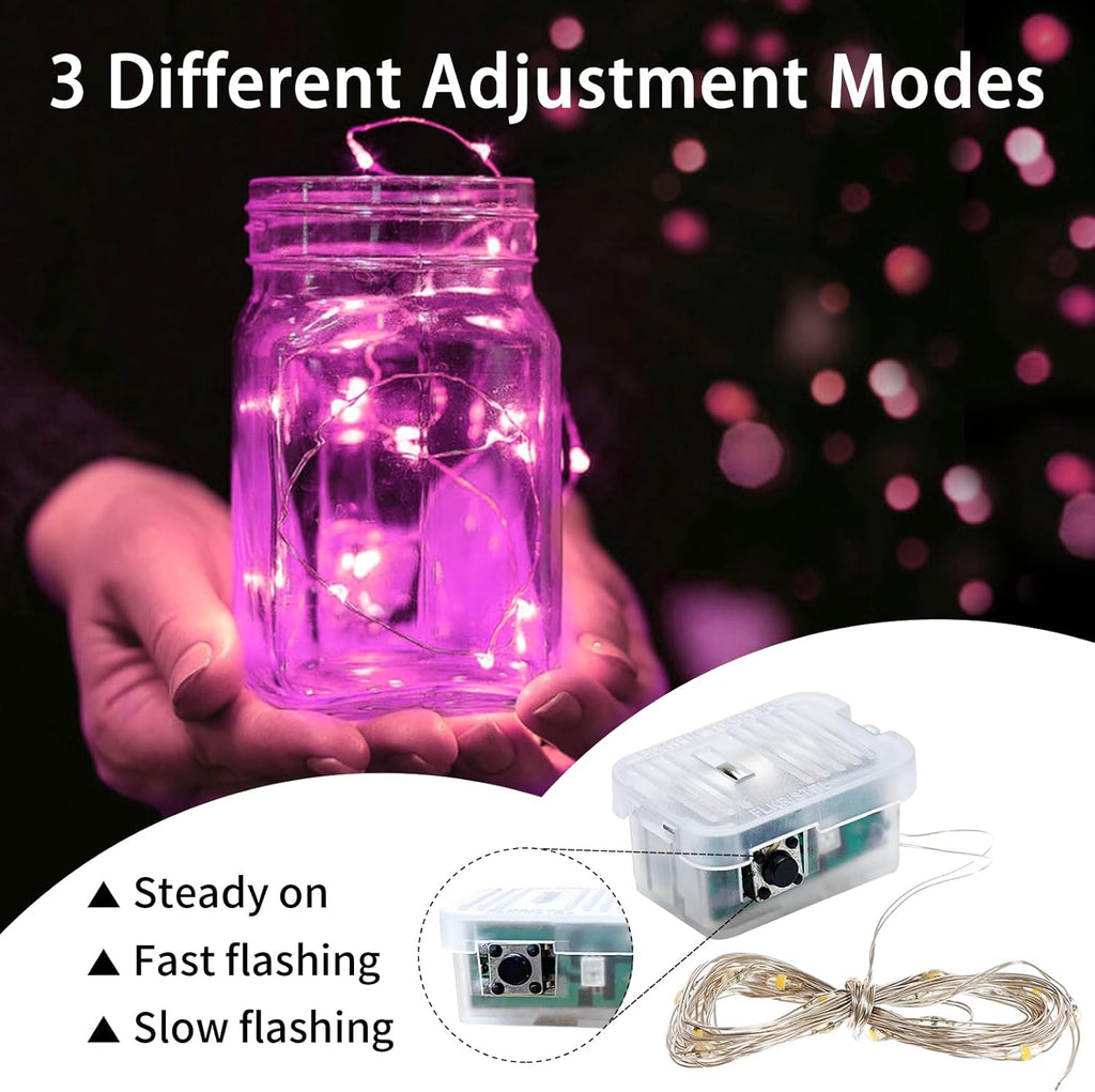 Skiennix 50 Pack Pink Fairy Lights - 7Ft 20 LED Twinkle String Lights | Battery Operated & Waterproof for Parties, Weddings, & Holidays