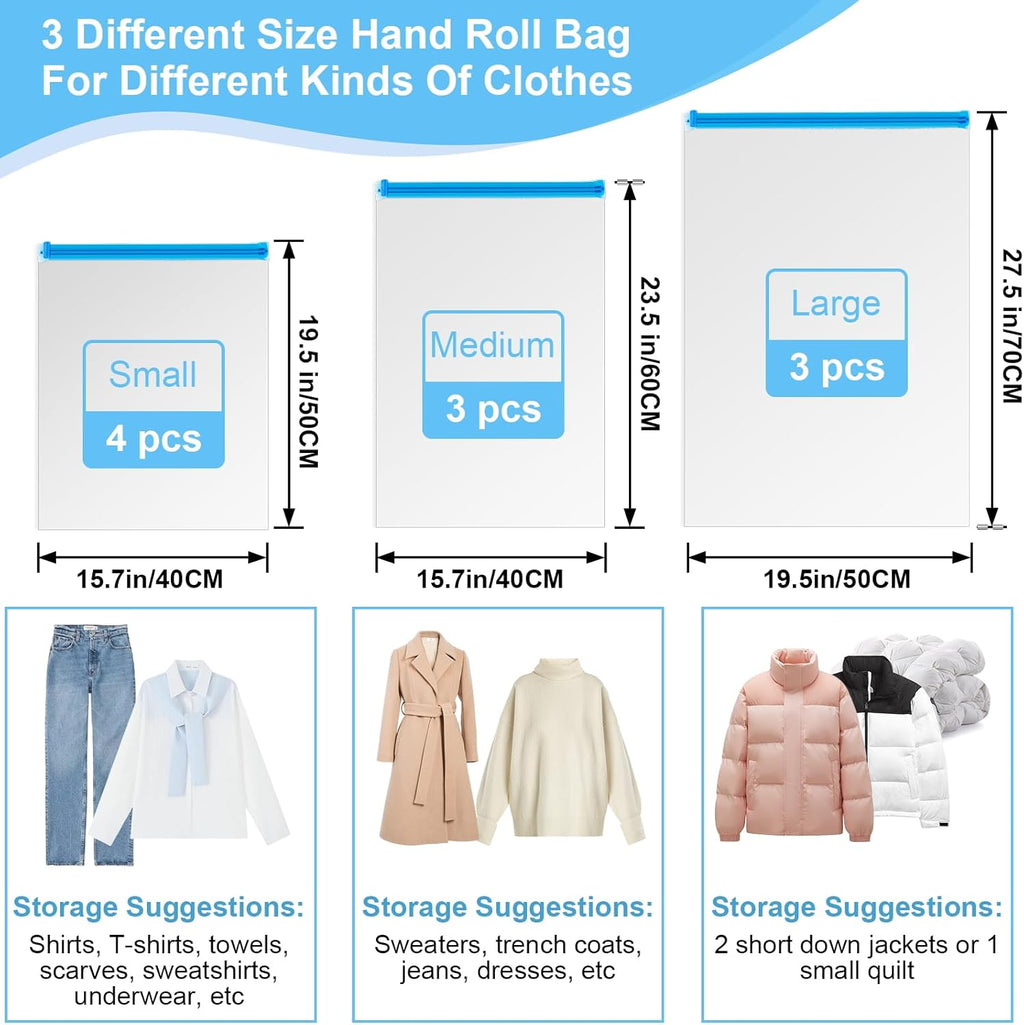 Skiennix Compression Bags - 10 PCS Space Saver Bags for Travel | No Vacuum Needed, 3 Sizes for Clothing Storage