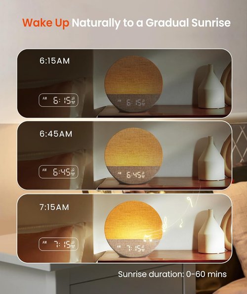 Dreamegg Sunrise Alarm Clock - Customizable Sound Machine & Dimmable Night Light | 29 Soothing Sounds