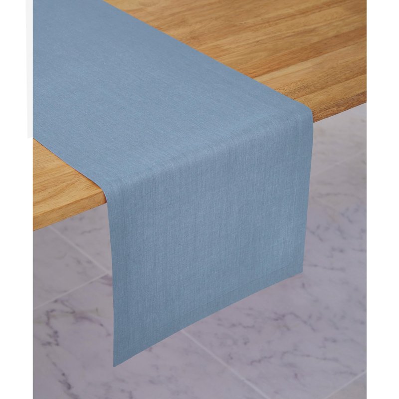 Solino Home Linen Table Runner 120 Inches Long - 100% Pure Linen Dusty Chambray Blue Table Runner 14 x 120 Inch for Spring, Summer, Mothers Day - Diana Medium Weight