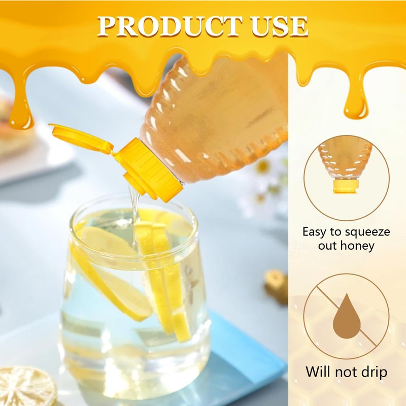 Hyuetrsa 32 Pcs 8.8 oz Clear Plastic Honey Bottles, Empty Honey Bottles with Caps Plastic Skep Style Jar Refillable Honey Containers,Leakproof Honey Containers Holders for Storing Dispensing,Yellow