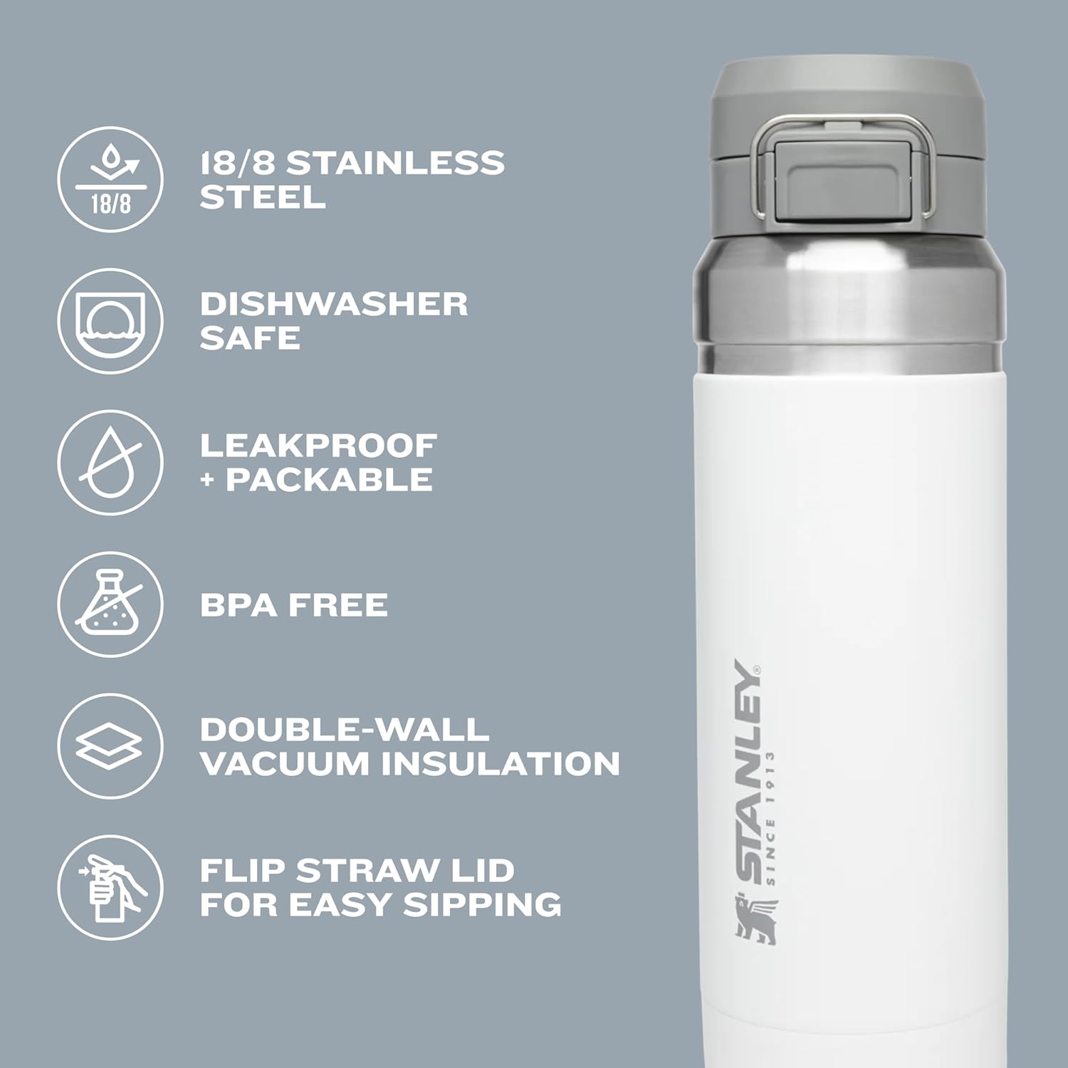 Stanley Quick Flip GO Water Bottle 24 oz - Insulated, Leakproof & Packable for Travel | BPA-Free Pomelo