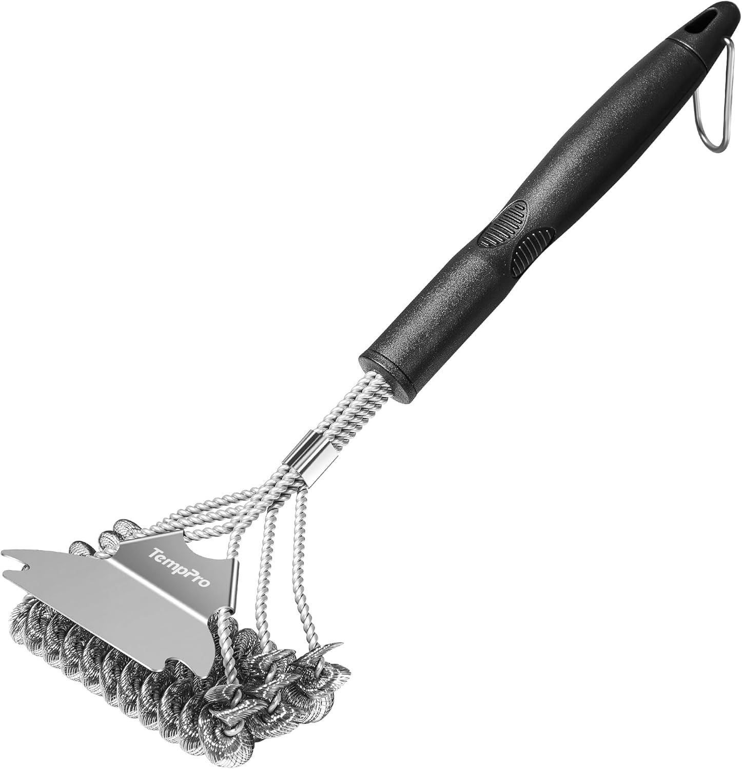 TempPro BBQ Grill Brush - Bristle-Free Stainless Steel Cleaner with Wide Scraper | Safe All-Grate Accessory