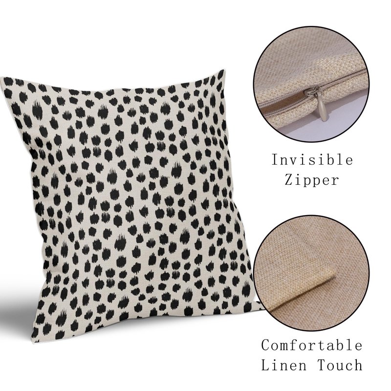 Black Cream Polka Dot Pillow Covers 24x24 Set of 2 Outdoor Modern Art Throw Pillows Boho Design Brush Strokes Decorative Pillowcase Square Cushion Cover Linen Pillow Case for Home Sofa Couch Bed