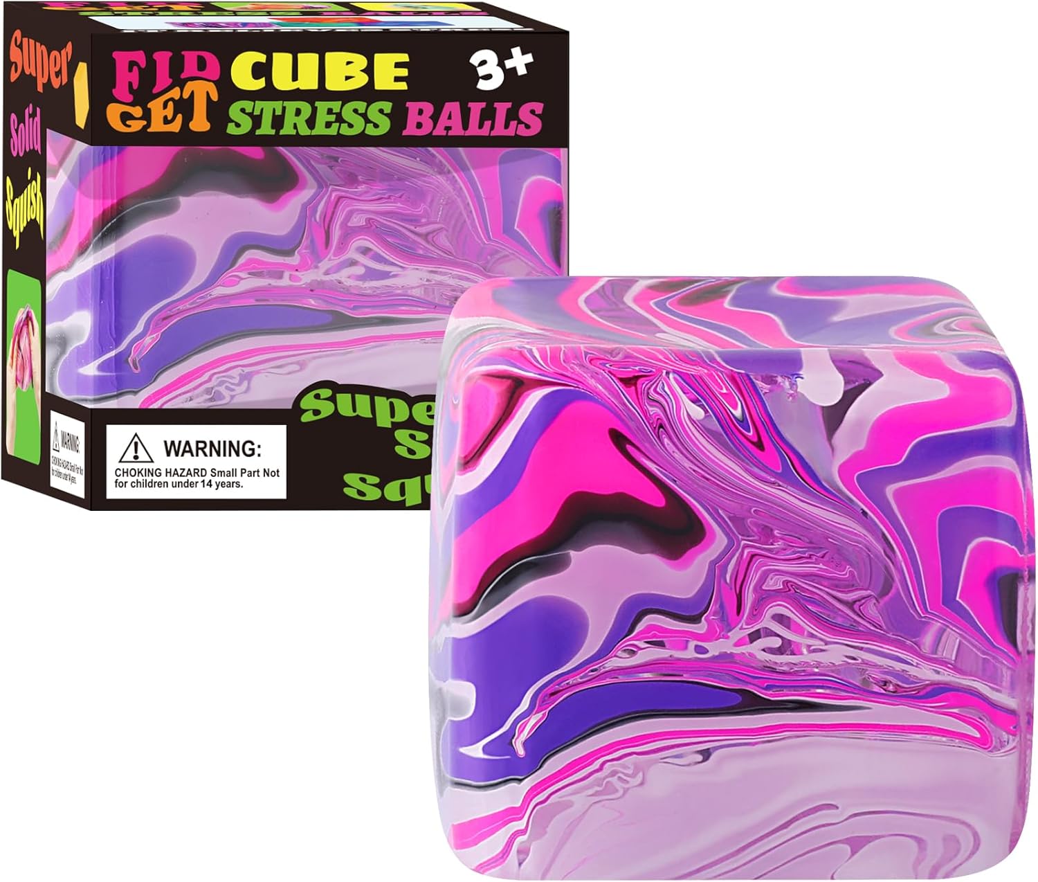 Skiennix Fidget Toys - Squishy Stress Cube for Kids & Adults | Sensory Relief Ball - Pink