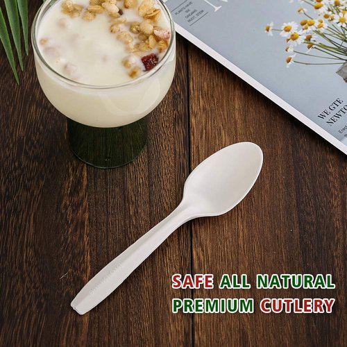 Eco-Friendly Compostable Spoons 150 Pieces Disposable Spoons Made from Starch Durable and Heat Resistant Biodegradable Utensils Great for Party Restaurant Suppluies or Daily Use