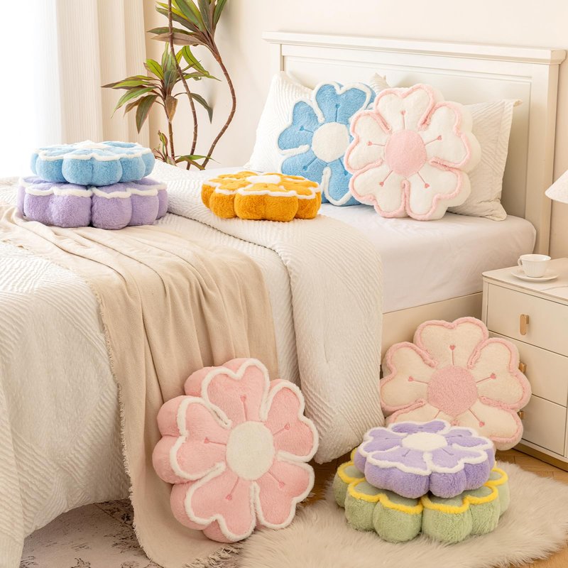 Znhinery Flower Shaped Decorative Throw Pillow Cushion for Bed Couch, Cute Flower Plush Throw Pillows Home Decor Floor Pillow Seating Cushions (Dark Yellow, 13.7 Inches)