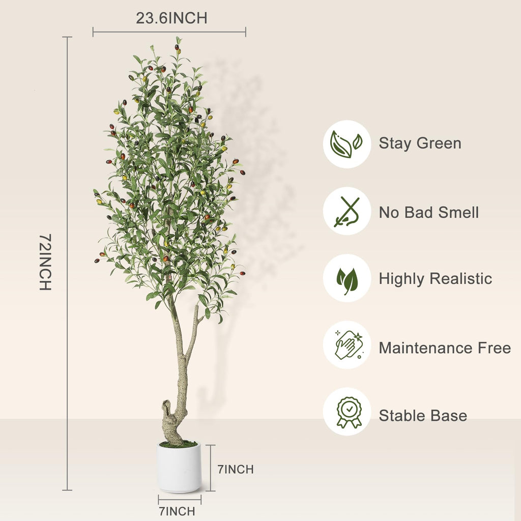 GarveeHome Faux Olive Tree 6 ft, Olive Trees Artificial Indoor with White Planter, Artificial Silk Plants with Green Leaves and Big Fruits for Home Office DéCor Living Room Bedroom Stairs Foyer,1 Pack