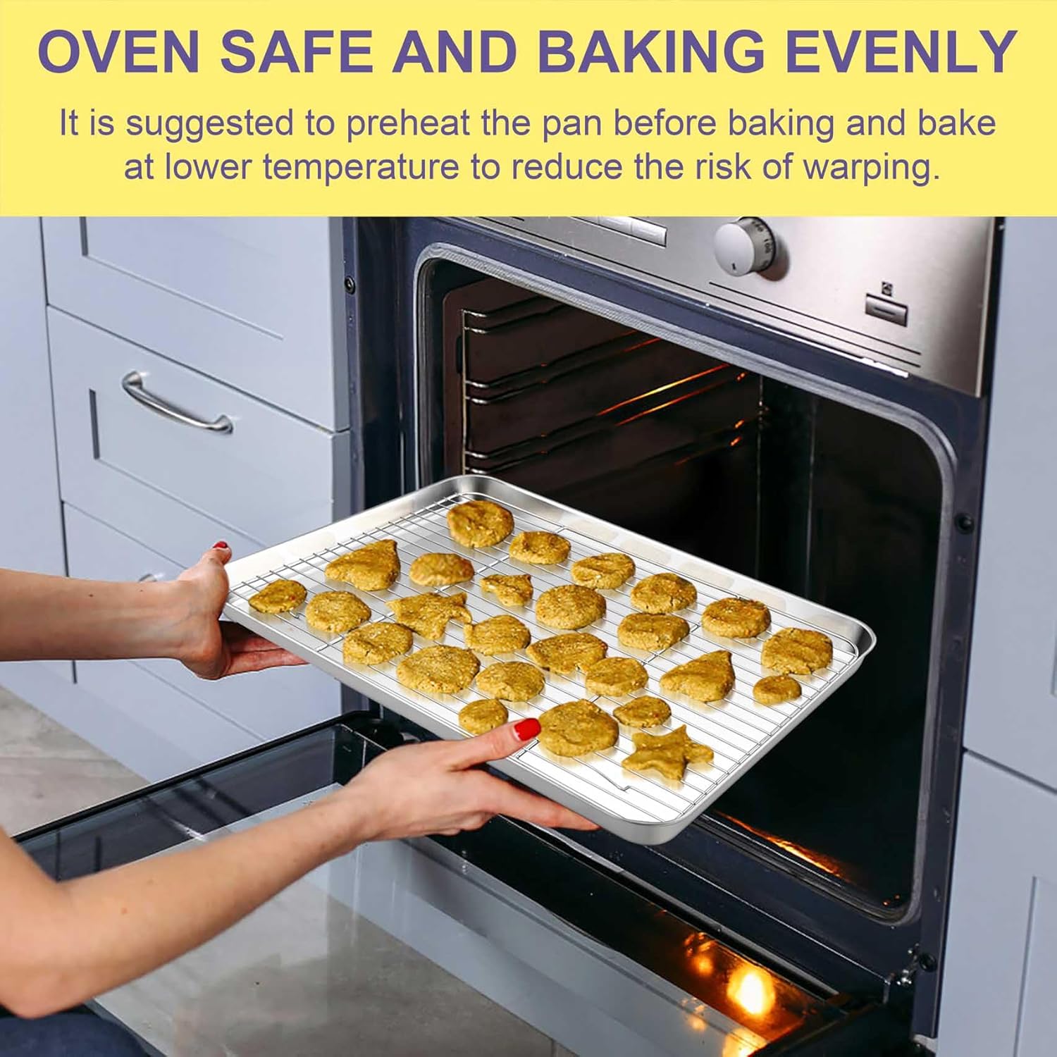 TeamFar Stainless Steel Baking Sheet Set - 12.5-Inch Cookie Pans with Cooling Racks & Silicone Mats | Non-Toxic, Easy Clean
