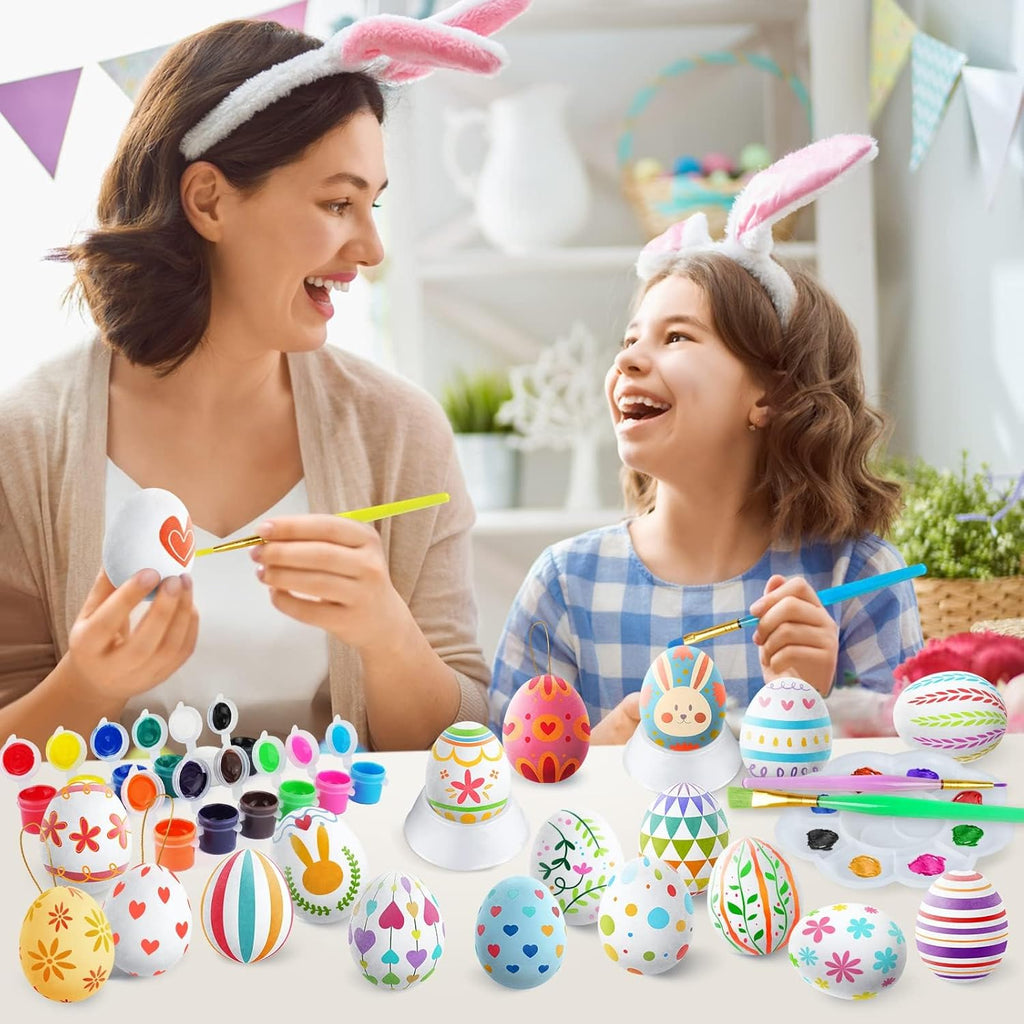 Skiennix Easter White Eggs Painting Kit - DIY Paintable Flocking Eggs with Doodle Kit | 28PCS for Decoration & Gifts
