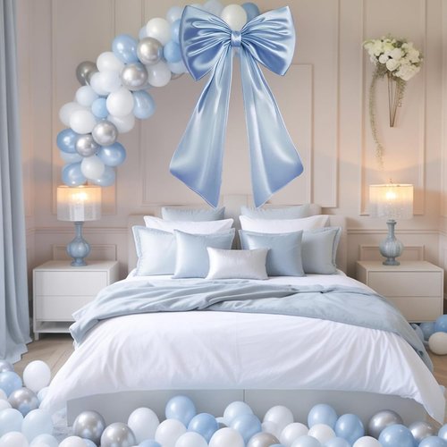 Big Blue Bow | Large Baby Blue Room Decor - 40x24 in Coquette Decorations for Weddings & Parties
