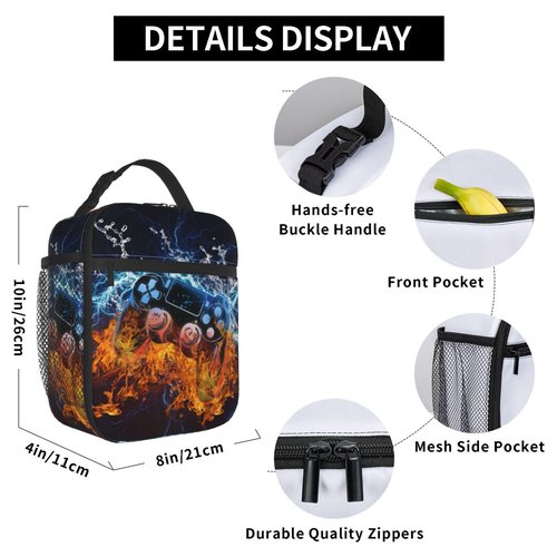 Anyako Video Game Lunch Box Fire and Water Game Lunch Bag Insulated Portable Reusable Lunch Tote Kit Waterproof Cooler Bag for Men Women Picnic Office Collega Travel Working