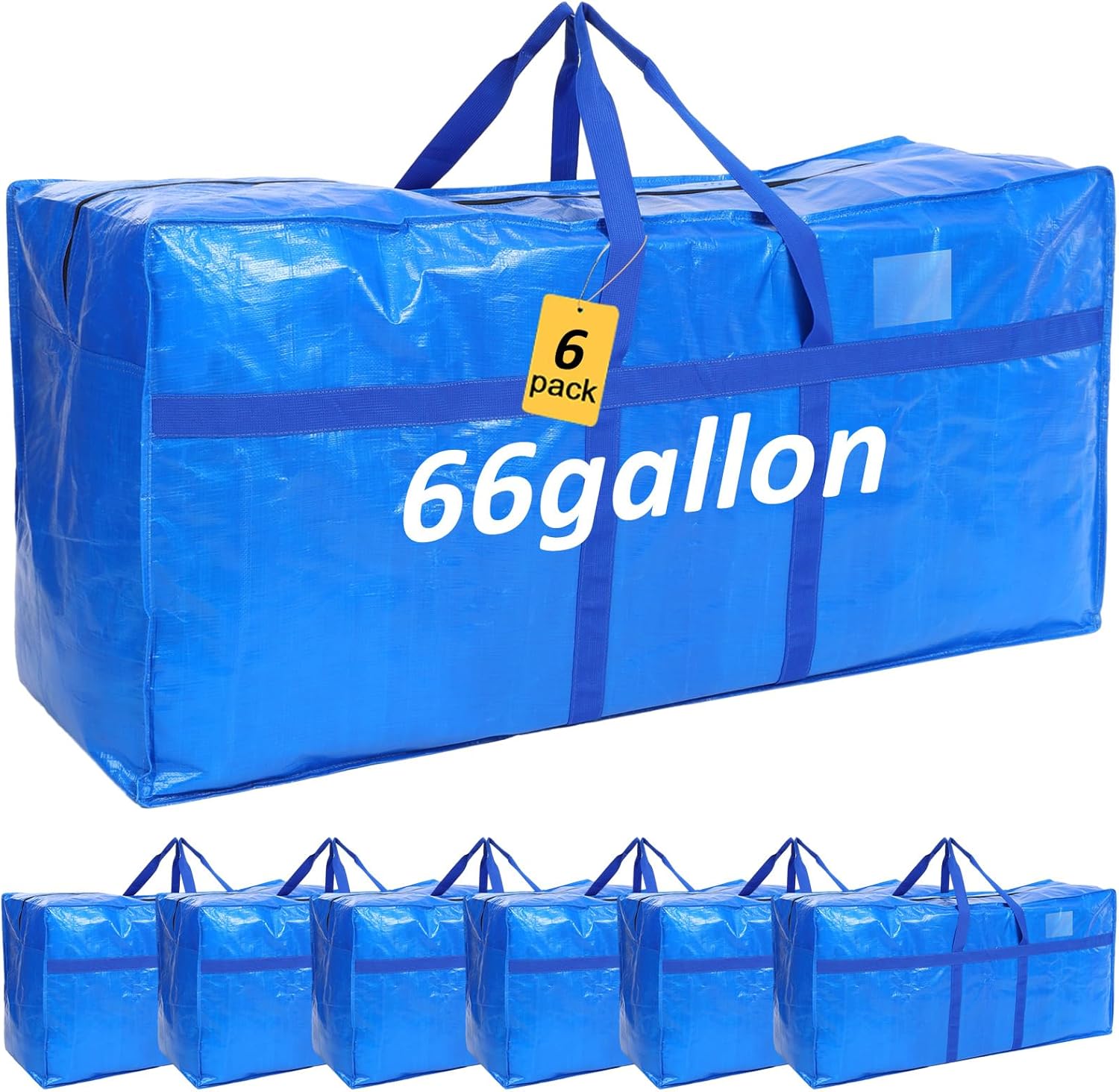 Skiennix Extra Large Moving Bags - Heavy Duty Storage Tote with Strong Zipper Handle | 66 Gallon, Blue