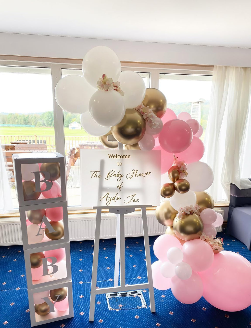 Skiennix Pink and Gold Balloons Set - 12 Inch Light Pink & White with Shiny Metallic Gold Glitter Confetti for Birthday & Baby Shower Decorations