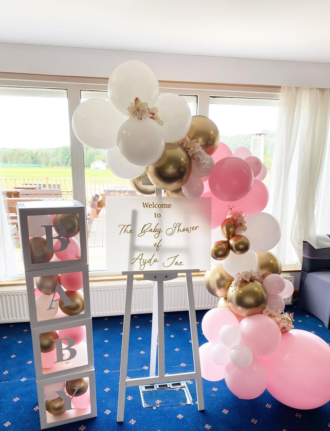 Skiennix Pink and Gold Balloons Set - 12 Inch Light Pink & White with Shiny Metallic Gold Glitter Confetti for Birthday & Baby Shower Decorations