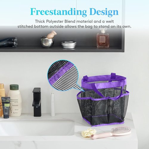 Lifewit Portable Mesh Shower Caddy - Quick Dry Tote Bag with 7 Pockets for College & Travel | Purple
