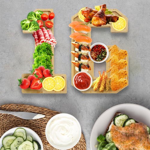 Valguri Wooden Charcuterie Number Fillable Board Box, Fruit Cheese Platter Vegetable Food Dish, Reuseable Serving Tray for Home Decor, Birthday Party Decorations (16)