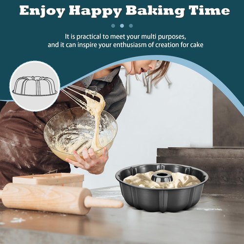 P&P CHEF 10 Inch Gray Non-stick Cake Pan, Carbon Steel Fluted Tube Round Baking Pan for Pound Cake, 10-Cup Large Capacity Bakeware, Healthy & Heavy Duty, 1 Piece