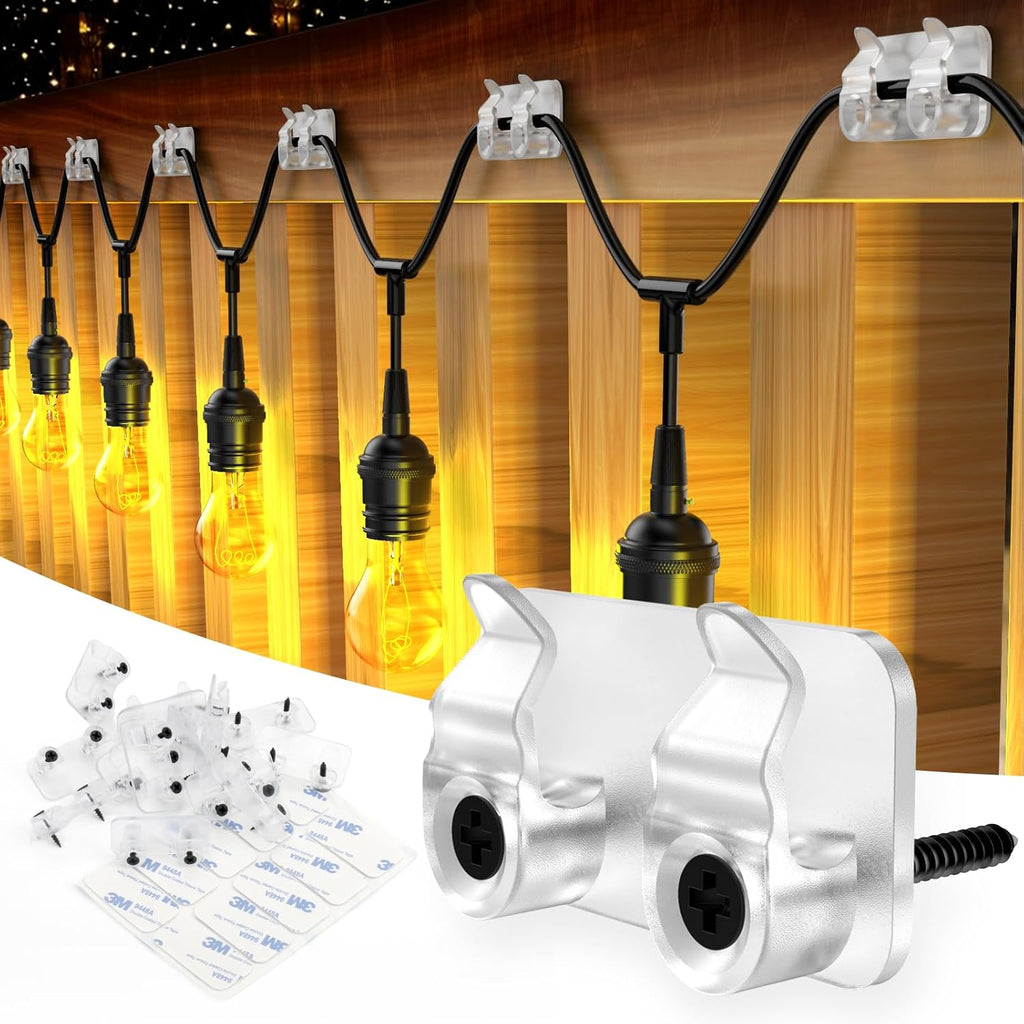 Skiennix Outdoor Light Clips - 50 Heavy-Duty Waterproof Adhesive Clips for LED Hanging Decor