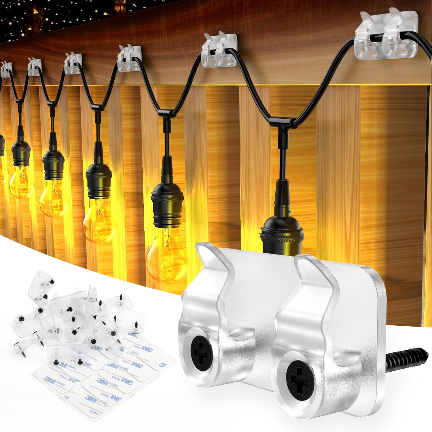 Skiennix Outdoor Light Clips - 50 Heavy-Duty Waterproof Adhesive Clips for LED Hanging Decor