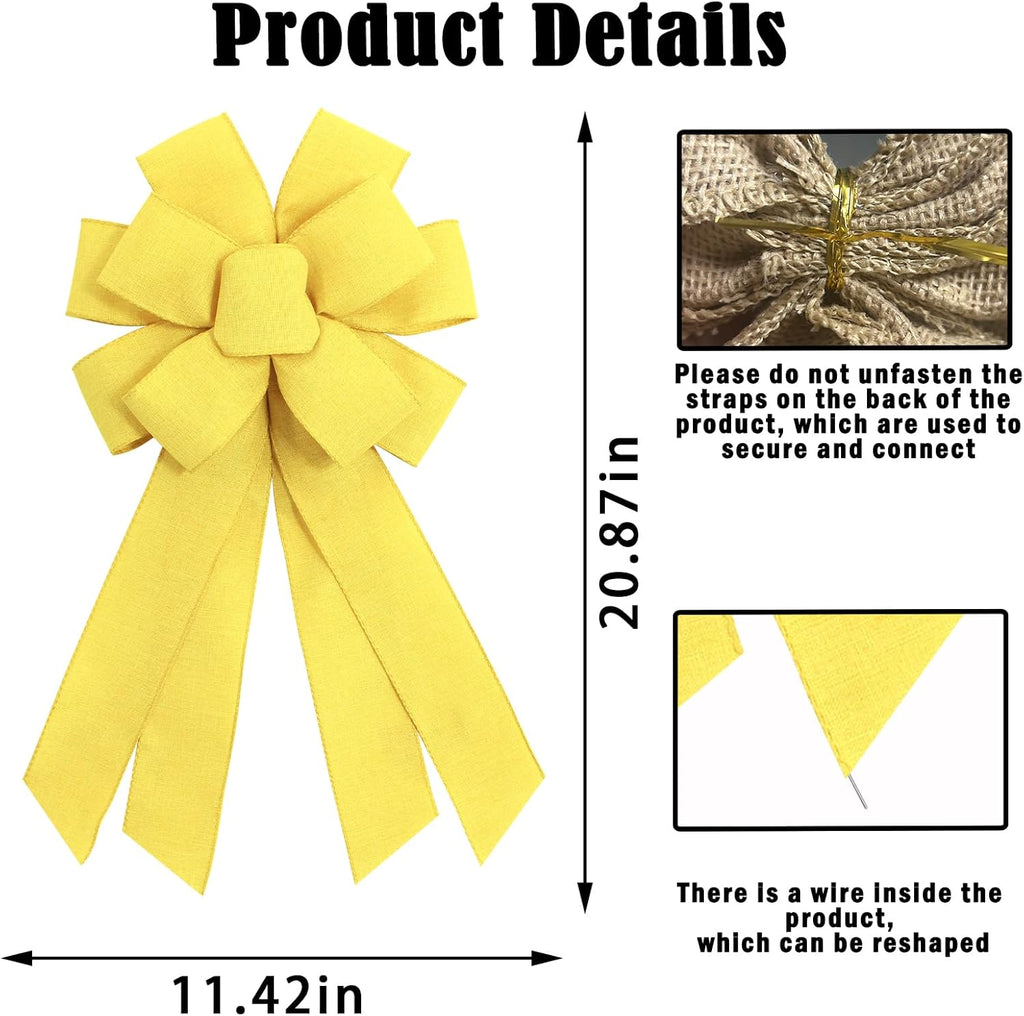 Skiennix Large Yellow Wreath Bow - Perfect for Fall & Thanksgiving Home Decorations | Christmas Farmhouse Style