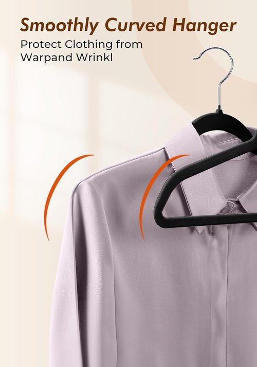 HOUSE DAY Black Velvet Hangers - 50 Pack Non-Slip Felt Closet Essentials | Premium Space-Saving Design