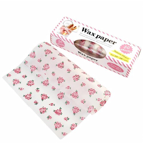 meleg otthon 50 Pcs Valentine's Day Floral Wax Paper Sheets for Food, Deli Parchment Baking Paper, Sandwich Candy Cookies Waterproof Wrappers Oilproof Basket Liners