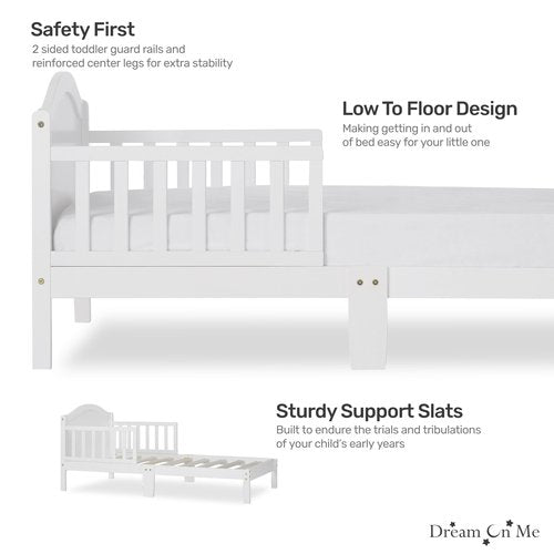 Dream On Me Sydney Toddler Bed in White, Greenguard Gold Certified, JPMA Certified, Low To Floor Design, Non-Toxic Finish, Safety Rails, Made Of Pinewood