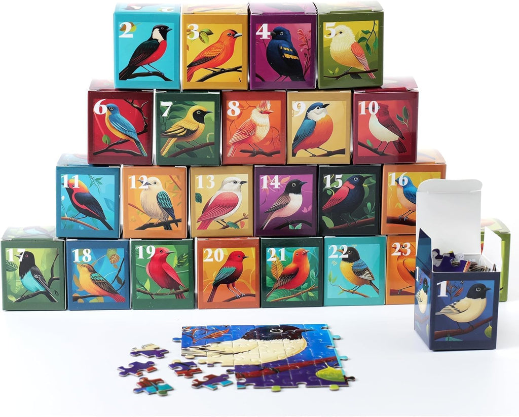 Rokt&Razo Mini Daily Puzzles - 24 Individual Bird Designs | 1000 Pieces Advent Calendar for All Ages - 27.5 x 19.7 in