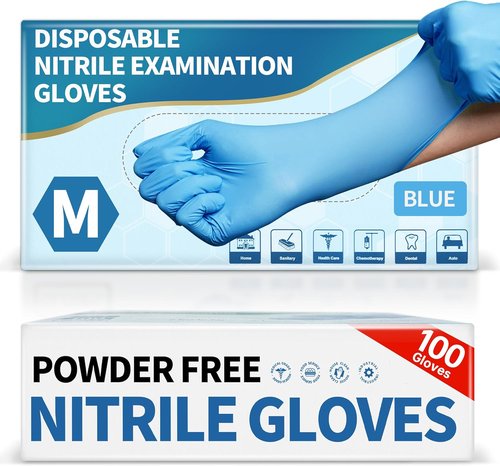 Medguy Blue Nitrile Disposable Exam Gloves - 4.5 Mil, 100 Pcs, Powder-Free & Latex-Free for Safe Use