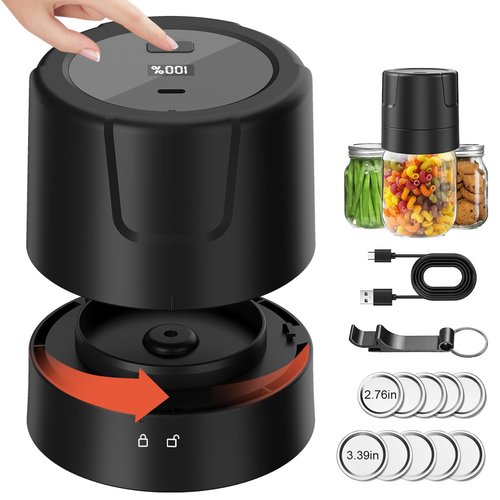 Aizilasa Electric Mason Jar Vacuum Sealer, Vacuum Sealer for Canning Jars Freeze Dried Food Storage, Jar Vacuum Sealing Machine with 5 Regular & 5 Wide Mouth Mason Jar Sealer Lids