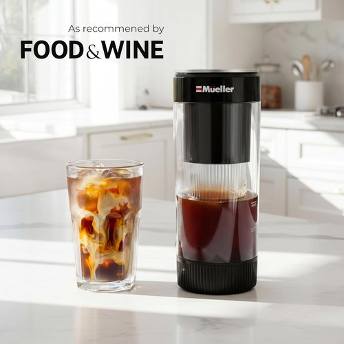 Mueller RapidBrew Cold Brew Iced Coffee Maker - Fast 10-Minute Brewing | Portable & Rechargeable, 20 Servings, Black