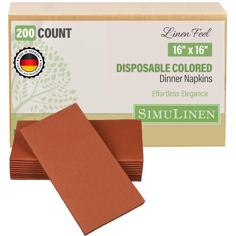SimuLinen Terracotta Linen Feel Disposable Dinner Napkins - Burnt Orange Cloth-Like Fall Napkins, Pumpkin Spice, 16"x16", Box of 50