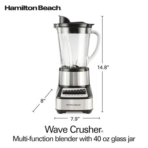 Hamilton Beach Wave Crusher Blender For Smoothies With 40 Oz Glass Jar and 14 Functions, Ice Sabre Blades & 700 Watts for Consistently Smooth Results, Black + Stainless Steel (54221)