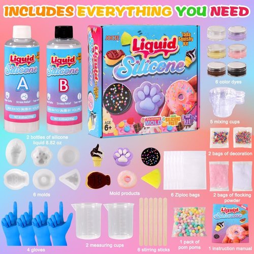 JOICEE DIY Squishy Making Kit - 18oz 1:1 AB Liquid Silicone with 6 Molds | Perfect Birthday & Holiday Gifts