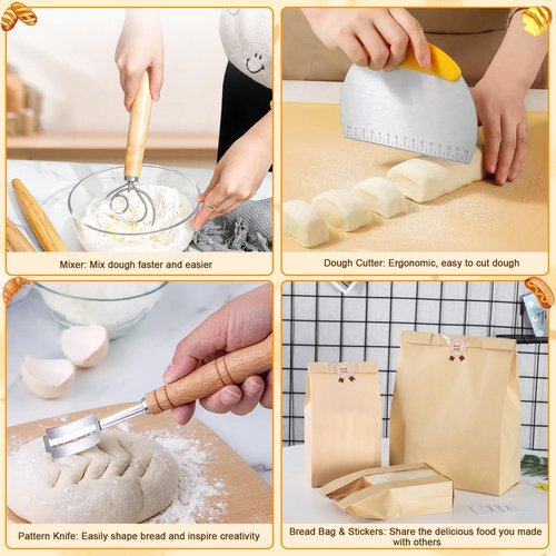 Goeveo Sourdough Starter Kit, 42Pcs Sourdough Bread Baking Supplies Sour Dough Kit 650ml Sourdough Starter Jar Feeding Time Tracker Bread Making Supplies Tools Gifts for Bakers Bread Bags for Homemade