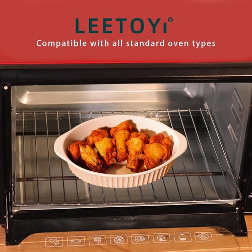 LEETOYI Porcelain Baking Dish Set - Small Oval Au Gratin Pans with Double Handles | Set of 2 (White)